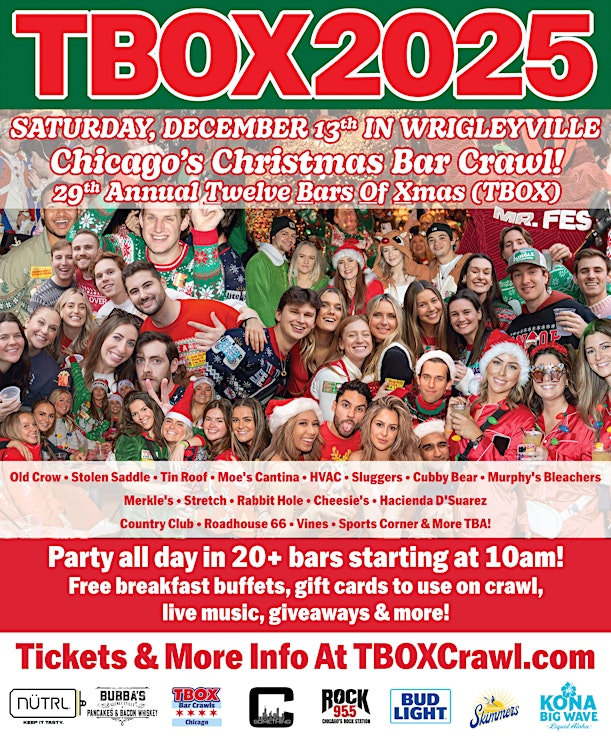 TBOX 2025 - 12 Bars of Xmas - Christmas Bar Crawl - Wrigleyville Chicago Holiday Bar Crawl - TBOX Bar Crawl TIckets